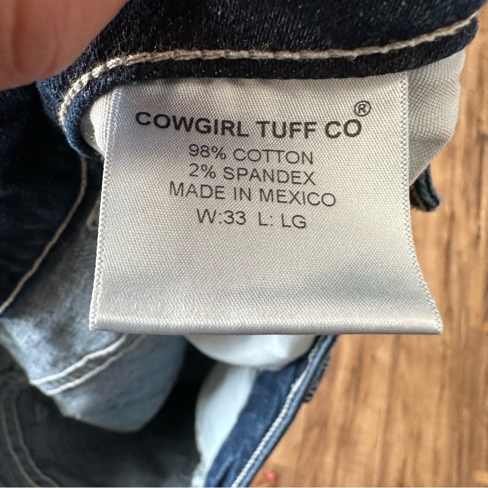 Like New Cowgirl Tuff Dark Blue Boot Cut Twisted Mustang Jeans Size: 33x34 - Picture 11 of 11